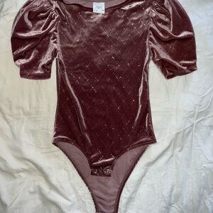 Zara Dusty Rose Sparkle Velvet Puff-Sleeve Bodysuit